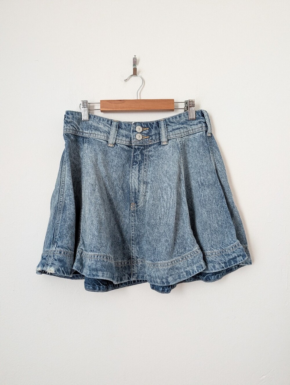 We The Free People Light Blue Denim Wonderland Low Rise A-line Flare Mini Skirt